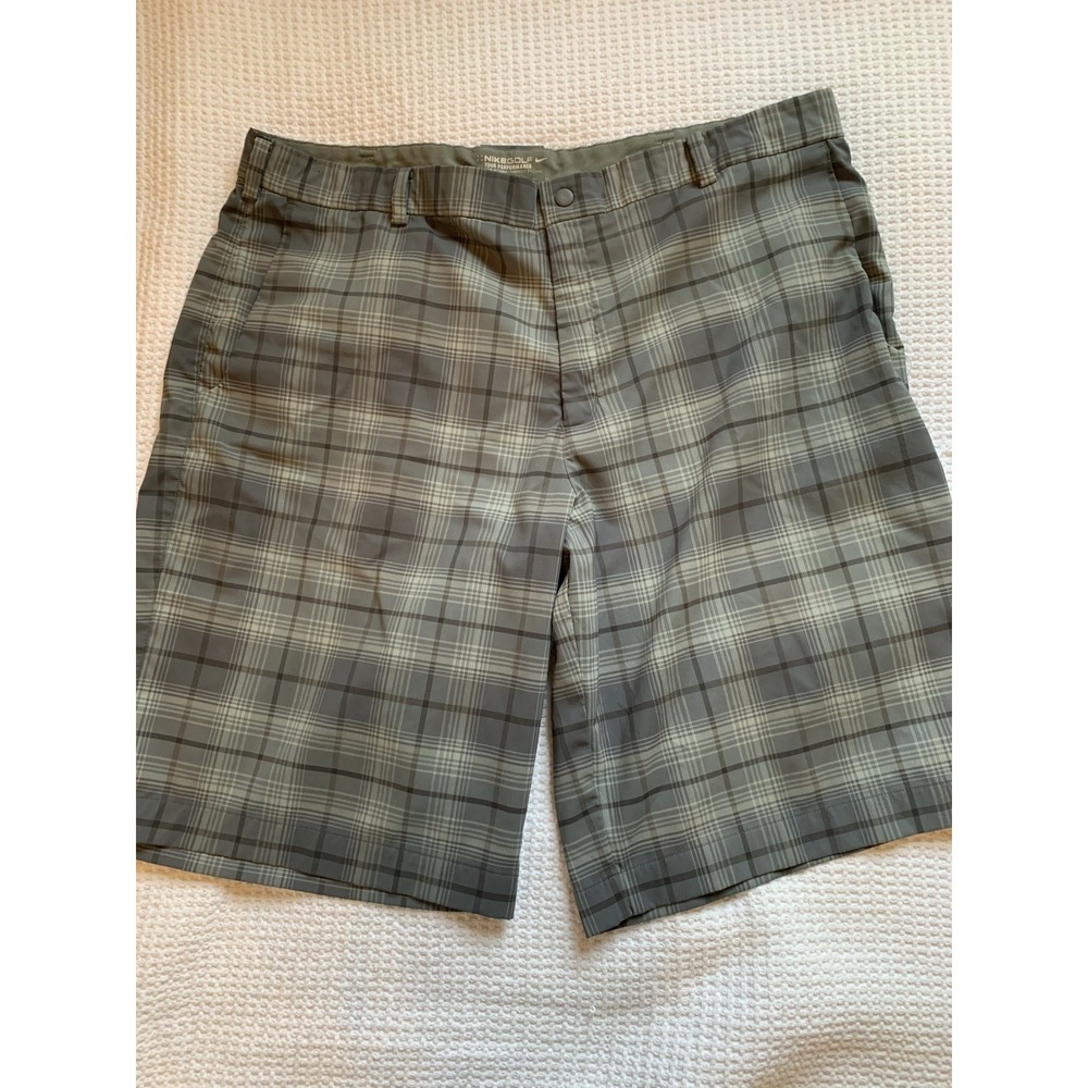 Nike Shorts Mens 40 Black Gray Green Plaid  Dri Fit Chino‎ Tour Performance Golf